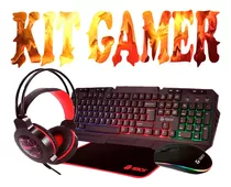 Kit Gamer Teros Audifonos + Mouse + Teclado + Pad Mouse Color Del Teclado Negro