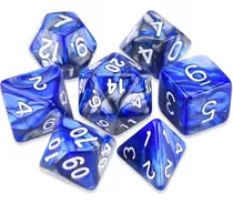 Dados Rpg Conjunto Com Sete - Azul Com Cinza C/n° Branco