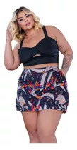 Conjunto Shorts Saia Cropped Estamapado Plus Size Feminino