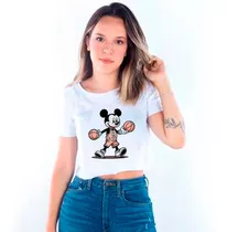 Cropped Adulto Branco Mickey Mouse Bola Basquete 2