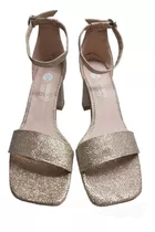 Sandalia Zapatos Mujer Elegante Taco Bajo Fiesta Plata 35/40