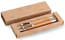 Set En Caja De Bolígrafo Bambú C/ Táctil + Lápiz Mecánico