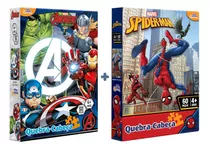 Kit Quebra Cabeças 60 Pçs Avengers + Homem Aranha 4 Anos +