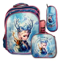 Kit Mochila Escolar Costas Infantil Frozen Desenho 3d Grande