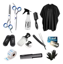 Kit Set Barbería Peluquería Tijeras Profesional Capa Navajas