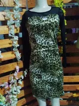 Vestido Animal Print Manga Longa Tule