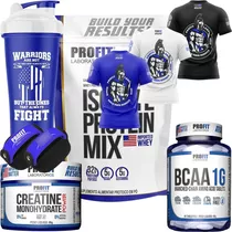 Whey Isolada + Bcaa + Creatina + Brindes: Camiseta+coq+luva