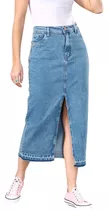 Pollera Falda Jean De Mujer Larga Rigida Tajo Cenitho Jeans