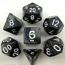 Conjunto 7 Dados Dungeons And Dragons Rpg Mtg Preto Perolado