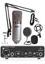 Placa De Sonido Behringer Umc22 Mic Bm-700 Kit Brazo Cable