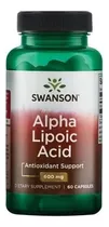 Suplemento En Capsulas Alpha Lipoic Acid Swanson 60 Capsulas 600 Mg 