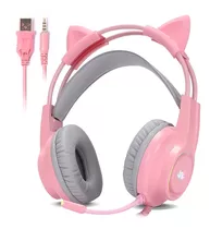 Headset Gamer 50mm Rosa P2 3,5mm + Usb Com Led Rgb Estéreo 