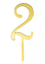 Topo De Bolo Aniversario Número Acrílico Espelhado Dourado  