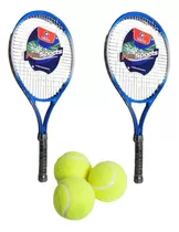 Set 2 Raquetas De Tenis + 3 Pelotas Raqueta Tenis Con Funda Color Azul Tamaño Del Grip 0