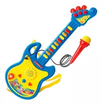 Guitarra Infantil C/ Microfone Luz Som Azul - Dm Toys 5379