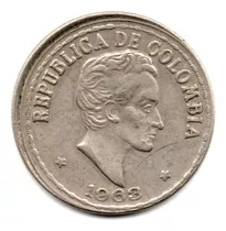 Moneda Colombia Error Desplazada 20 Centavos 1963 Cachucha