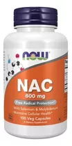 Now, Nac, N-acetyl Cysteine 600mg, Selenio Molibdeno, 100cap Sabor Sin Sabor