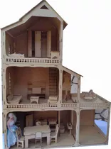 Casinha Barbie Em Mdf Cru Com 112cm De Altura + 20 Móveis 