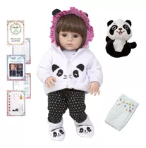 Bebe Reborn Pandinha Laura 100% Silicone Linda 9 Acessórios