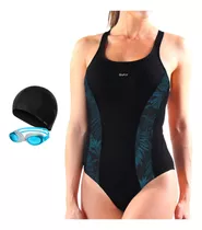 Combo Malla Natacion Mujer + Antiparras + Gorro Silicona 