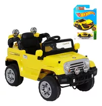 Jipe Elétrico Trilha Amarelo E Carrinho Hot Wheels Sortido