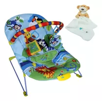 Cadeira Descanso Vibratória Azul E Naninha Urso Pelucia Bebê