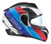 Casco Para Moto Rebatible Mac Rock  Azul Y Blanco Mate Talle L 