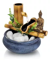Fonte De Mesa Agua Cascata Buda Hindu Bambu Decorativa 18cm Cor Azul Bivolt