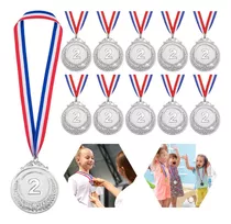 10 Medallas Deportiva Metálica Con Cinta Grabado 7cm Plata