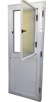Puerta Aluminio Blanco 80x200 Postigo Abrir Vidrio Entero 