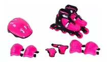 Kit Patins Roller Inline Com Proteção Completa Rosa 11 Peças