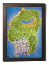 Quadro Poster C.moldura Grand Theft Auto V Gta 5 Mapa Game