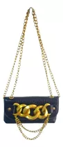 Cartera Mujer Moderna Clutch Negro Con Cadena Dorada