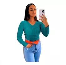 Blusinha Blusa Frio Trico Gola V Feminina Blogueira Inverno