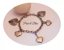  Pulsera Tiffan Con Dijes Corazones - Acero Quirúrgico 316l