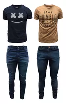 Combo Ropa Hombre Jeans Elastizados Y Remeras Estampadas