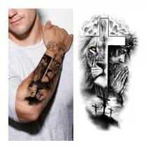 Tatuagem Temporária Masculina E Feminina Leão E Jesus Cristo