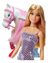 Boneca Barbie Original + Cavalo Rosa C/ Varios Acessórios