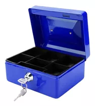 Caja Metálica De Seguridad Con Llave Y Bandeja 15x12x8cm Color Azul