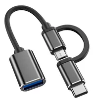 Cable Adaptador Otg 2 En 1 Tipo C Micro Usb A Usb