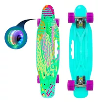 Skate Penny Carving Patineta Turquesa Print Ruedas Led Niñas