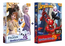 Kit 2 Quebra Cabeças 200 Peças Homem Aranha + Disney Frozen