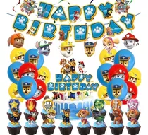 Paw Patrol Fiesta Cumpleaños Globos Tela Fondo Decoracion