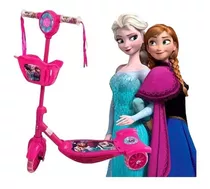 Patinete Infantil Frozen Menina Rosa Com Cesta Musical