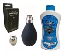 Kit Talqueiro Barbearia Bombinha De Silicone + Talco Salão