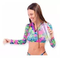 Remera Top Surf Uv Upf50+ C/pasante Dedo Tropical Mujer Mama