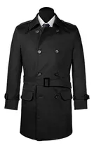 Gabardina Trench Hombre Zara  Negro Con Cinturon Talle 36 S