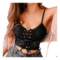 Crop Top Sujetador De Encaje Corpiño Outfit Sin Mangas Md8p