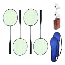 Raquete Badminton Peteca Raqueteira Com Alça Esporte Kit 4un