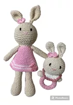 Set Amigurumi Sonajero Y Conejita 35 Cms Largo En Crochet